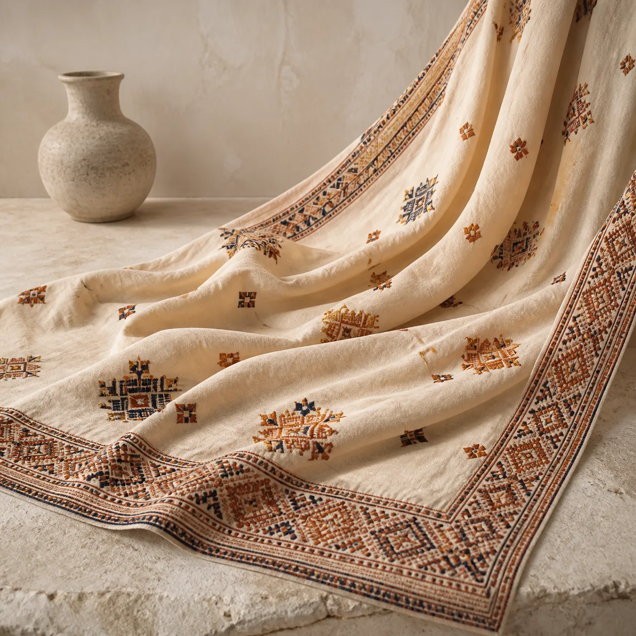 پارچه بلوچی هندسی کویر کرم – نمای 3